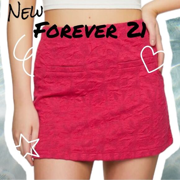 New NWT Forever 21 Jacquard A Line Mini Skirt - Sparkle Pink - Small - Picture 5 of 6